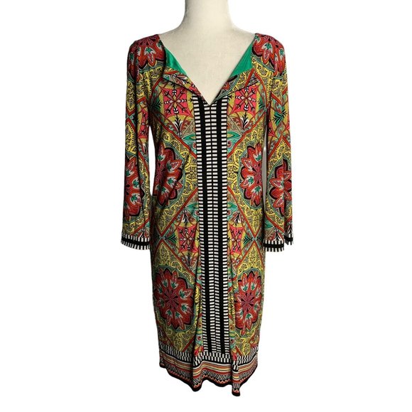 Laundry by Shelli Segal 3/4 Sleeve Shift Dress 8 Multicolored V Neck Lined - Picture 1 of 6